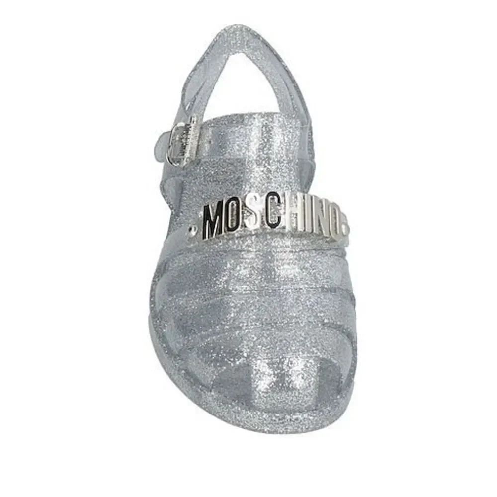 NWT Moschino Couture Silver Glitter Jelly Logo Sandals EU 36 US 6 PVC Box & Dust
